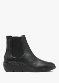 FLY LONDON Nola Black Leather Wedge Ankle Boots Colour: Black Leather,