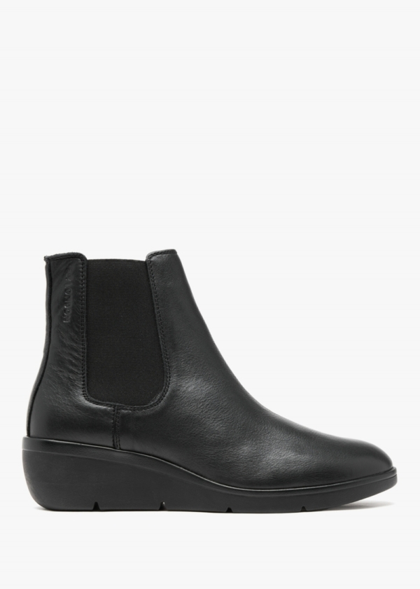 FLY LONDON Nola Black Leather Wedge Ankle Boots Colour: Black Leather