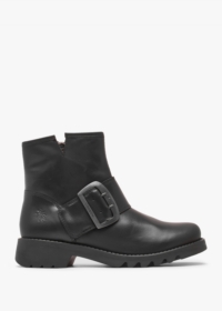 FLY LONDON Rily Black Leather Buckle Ankle Boots Colour: Black Leather