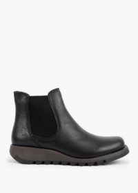 FLY LONDON Salv Black Pebbled Leather Wedge Chelsea Boots Colour: Blac
