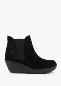 FLY LONDON Woss Black Suede Wedge Ankle Boots Size: 39, Colour: Black