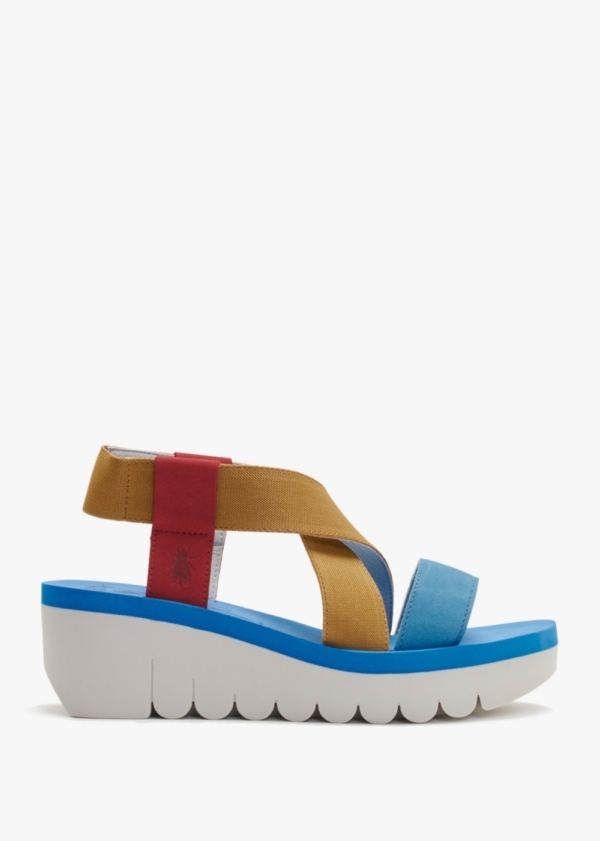 FLY LONDON Yabi Lipstick Yellow Azure Leather Mid Wedge Sandals Size: