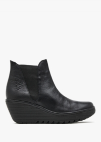 Fly London Woss Black Leather Wedge Ankle Boots  Colour: Black Leather