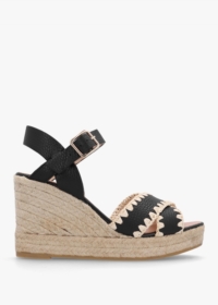 Gaimo Alf Black Leather Wedge Espadrille Sandals Colour: Black Leather