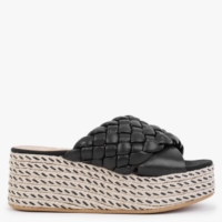 KANNA Bunting Black Leather Woven Flatform Mules Colour: Black Leather