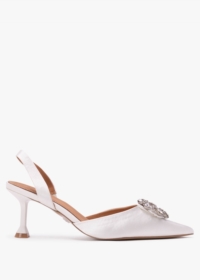 KAZAR Elewed White Leather Embellished Sling Back Heeled Pumps Size: 4