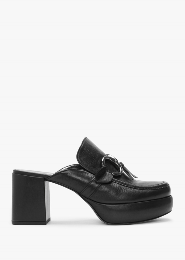 KENNEL & SCHMENGER Ira Black Leather Backless Block Heel Loafers Size: