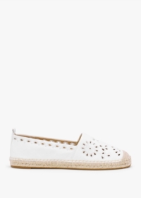 LAUREN RALPH LAUREN Cameryn Eyelet Snow White Leather Espadrilles Size