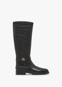 LAUREN RALPH LAUREN Hallee Black Leather Knee Boots Size: 6, Colour: B