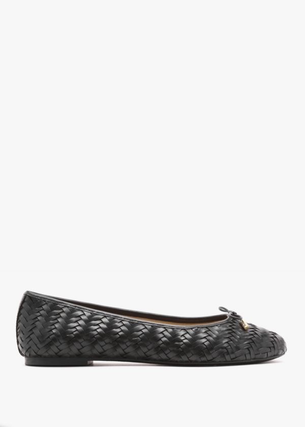 LAUREN RALPH LAUREN Jayna Black Leather Woven Ballet Pumps Size: 4