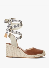 LAUREN RALPH LAUREN Paislee Polo Tan Leather Wedge Espadrilles Size: 3