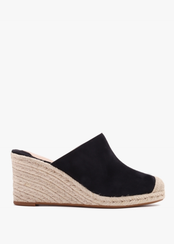 LAUREN RALPH LAUREN Pennie Black Suede Blackless Wedge Espadrilles Siz