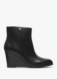 LAUREN RALPH LAUREN Shaley Black Leather Wedge Ankle Boots Size: 5, Co