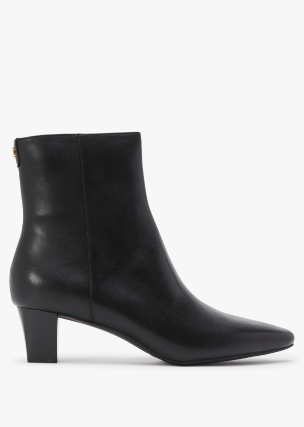 LAUREN RALPH LAUREN Willa Black Brushed Leather Block Heel Ankle Boots