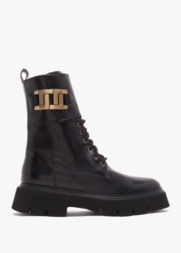 LUCA GROSSI Black Leather Chunky Tall Biker Boots Colour: Black Leathe