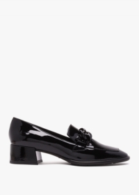 LUCA GROSSI Black Patent Leather Block Heel Loafers Size: 41, Colour: