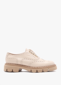 LUCA GROSSI Cream Leather Embellished Laceless Brogues Size: 41, Colou