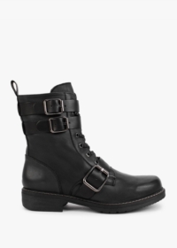 MANAS Black Leather Buckled Ankle Boots Colour: Black Leather, Size: 3