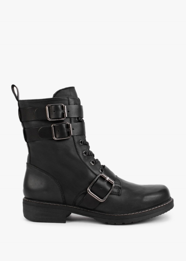 MANAS Black Leather Buckled Ankle Boots Colour: Black Leather