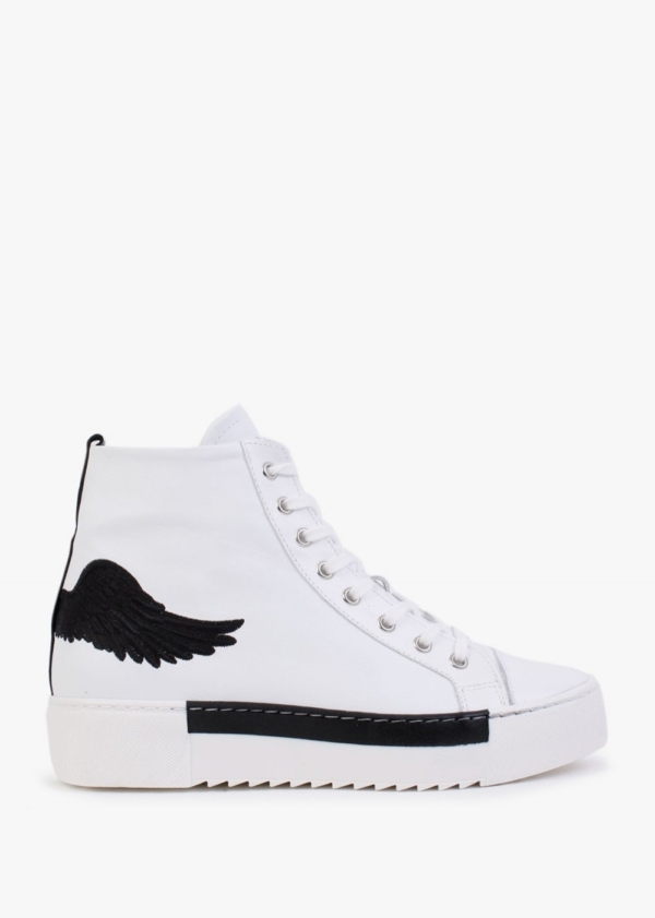 MARTE Angels White Leather Black Wing High Top Trainers Colour: Black