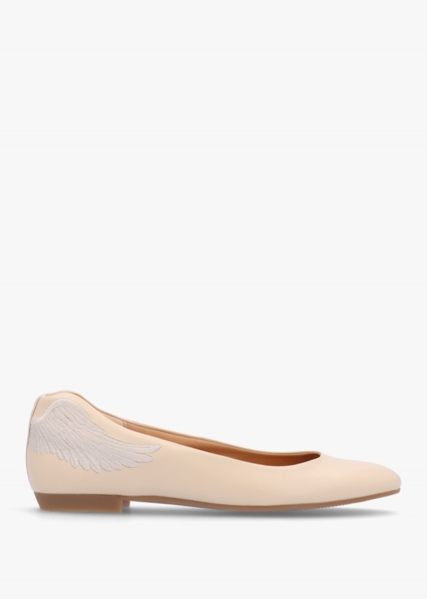 MARTE Angels Wings Beige Metallic Leather Ballet Pumps Colour: Beige L