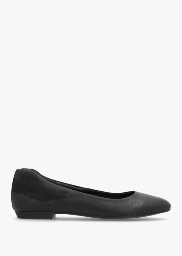 MARTE Angels Wings Black Leather Ballet Pumps Colour: Black Leather