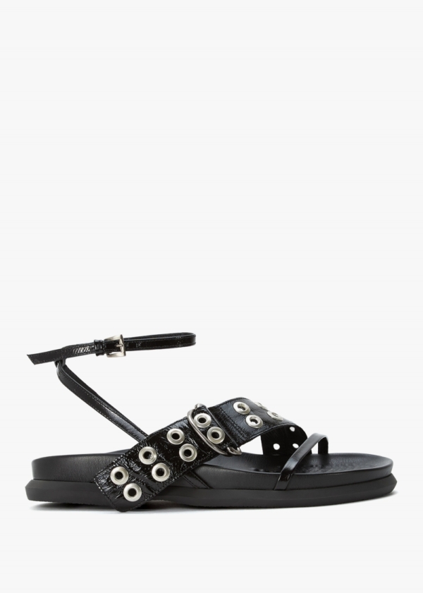 MIISTA Zilda Black Leather Chunky Sandals Colour: Black Leather