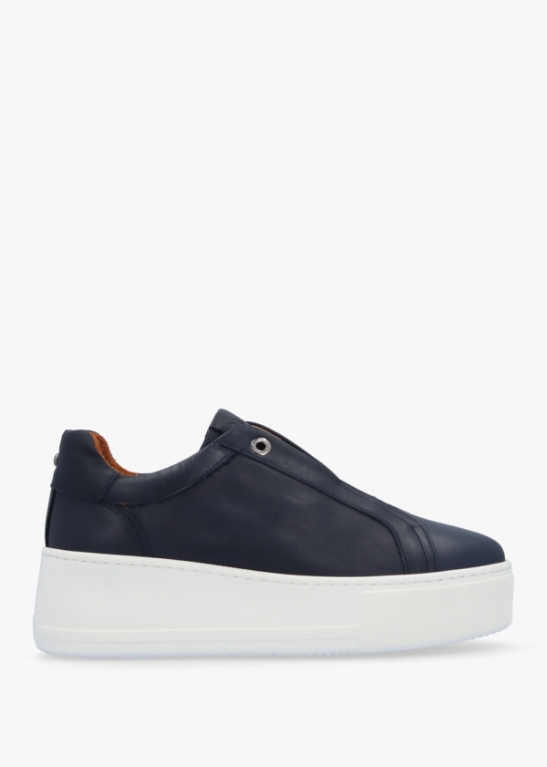 MODA IN PELLE Auben Navy Leather Flatform Trainers Size: 39