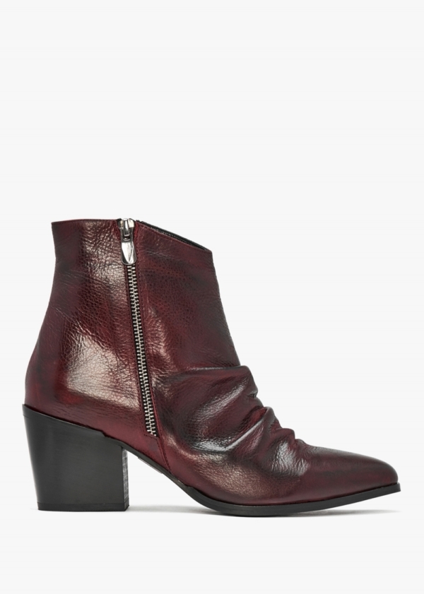 MODA IN PELLE Coralie Burgundy Leather Western Ankle Boots Size: 41