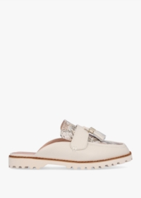 MODA IN PELLE Etana Off White Leather Backless Loafers Size: 39, Colou