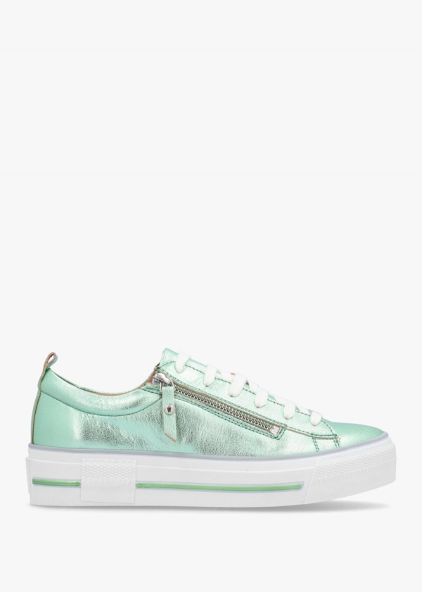 MODA IN PELLE Filician Mint Metallic Leather Side Zip Trainers Colour: