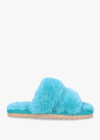 MOU Two Stripes Blue Sheepskin Slippers Size: 36, Colour: Blue Fabric