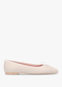 PRETTY BALLERINAS Camille Cream Leather Square Toe Ballerina Pumps Siz