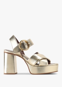 SEE BY CHLOE Lyna Light Gold Leather Platform Sandals Size: 37, Colour