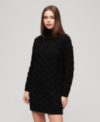 Superdry Loose Fit Logo Patch Roll Neck Cable Knit Dress