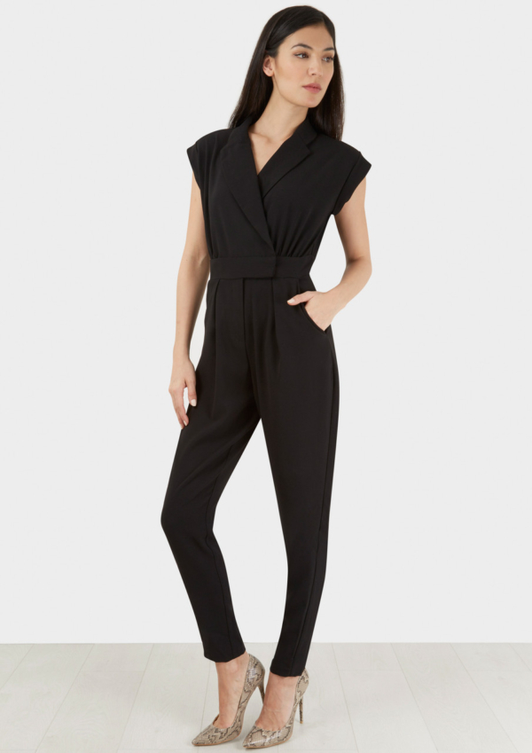 Closet London Black Collar Neck Short Sleeve Jumpsuit