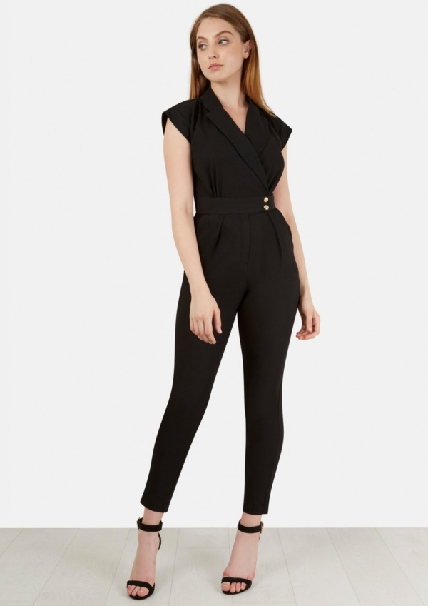 Closet London Black Collar V Neck Jumpsuit