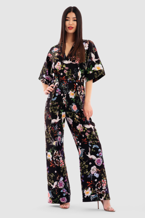 Closet London Black Floral Kimono Jumpsuit