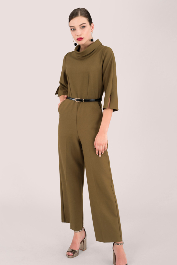 Closet London Khaki Funnel Collar Jumpsuit with Belt