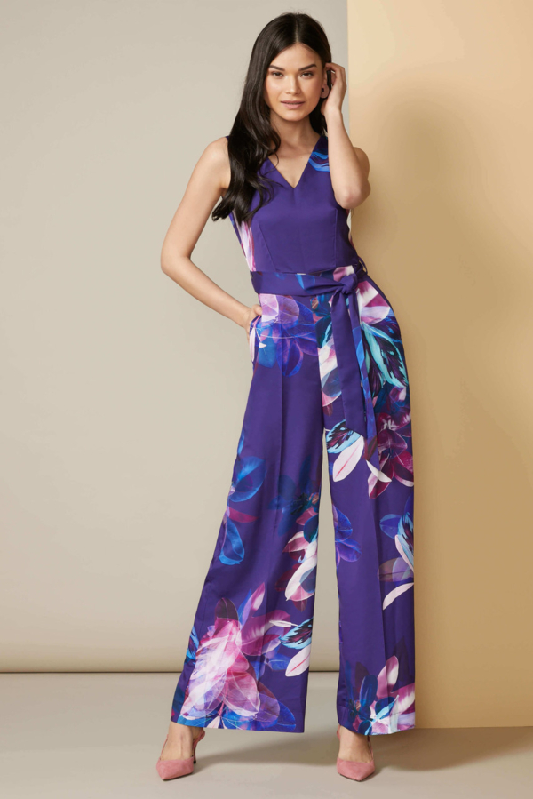 Closet London GOLD Violet Floral Print Sleeveless Jumpsuit