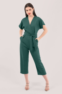 Closet London Green Wrap Over Tie Front Jumpsuit