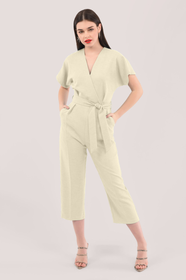 Closet London Ivory Wrap Over Tie Front Jumpsuit