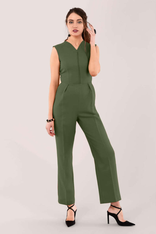 Closet London Khaki Sleeveless V-Neck Jumpsuit