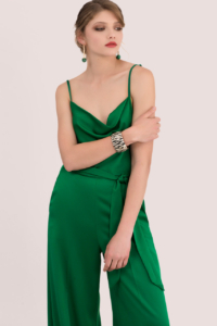 Emerald Green Wide Leg Jumpsuit with Self Tie Belt