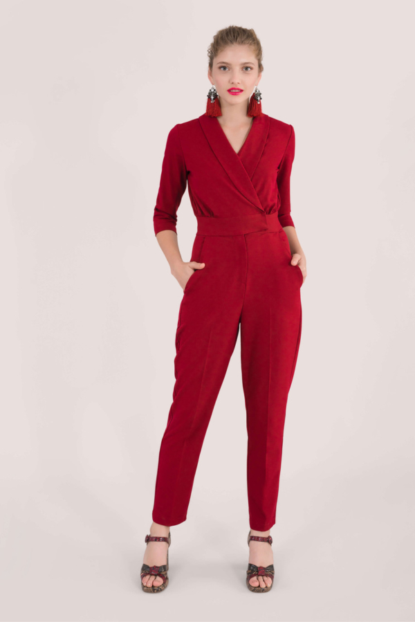 Closet London Red Tuxedo Collar Jumpsuit