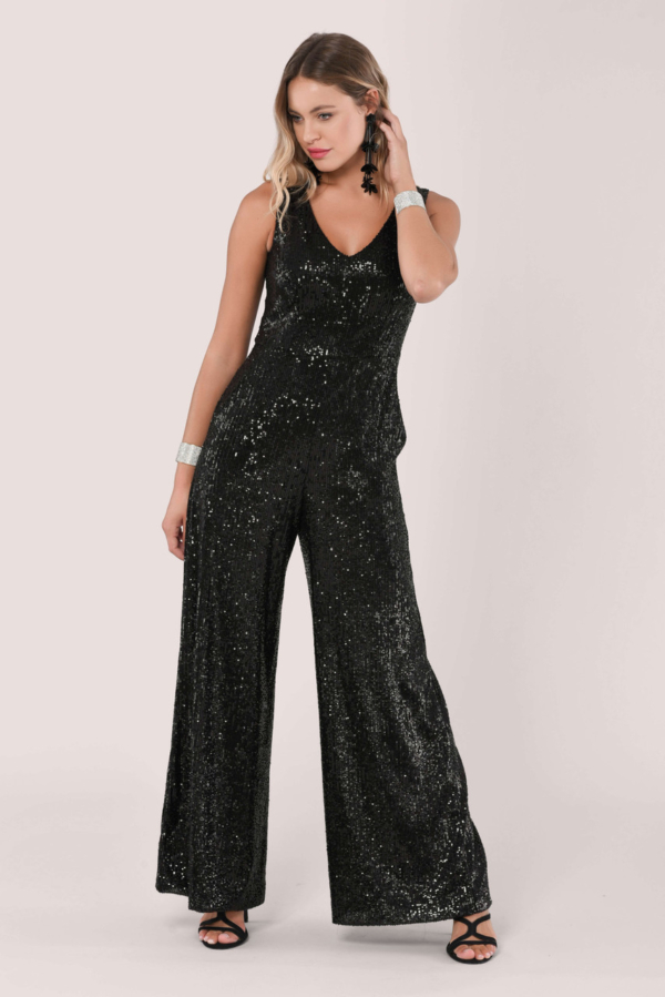 Closet GOLD Black Sequin Wide Leg Jumpsuit