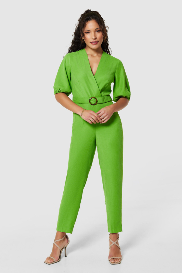 Closet London Pleated Green Wrap Top Jumpsuit