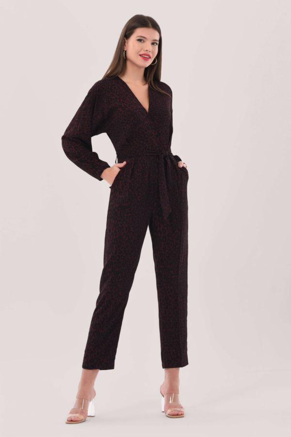 Closet London Brown Print Pleated Wrap Jumpsuit