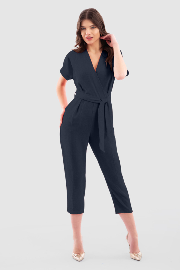 Closet  London Navy Wrap Tie Belt Jumpsuit