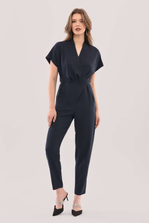 Closet London Navy Wrap Front Kimono Jumpsuit